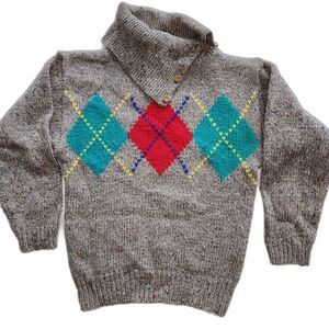 GAP Gray Argyle Cowl Neck Sweater